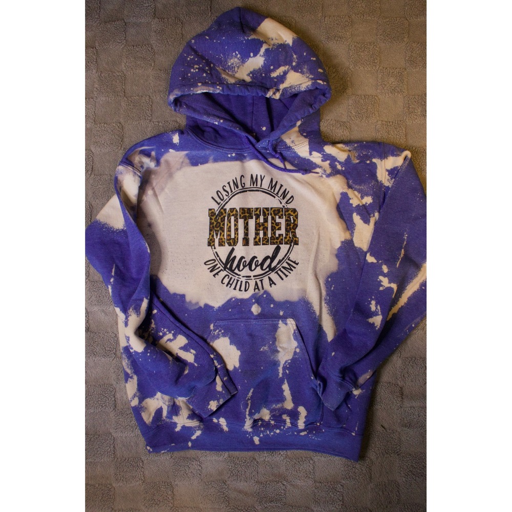 Custom Bleached Graphic Hoodie Lot Motherhood & Western Bull Skull Green Purple - Picture 4 of 7